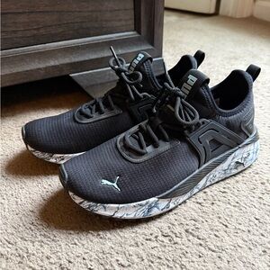 Puma Black Athletic Shoes with Marble Design